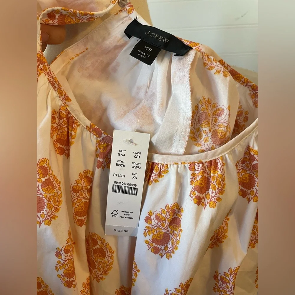 J.Crew Smocked-Waist Mini Dress in Gathered Floral Block Print NWT Size XS Boho